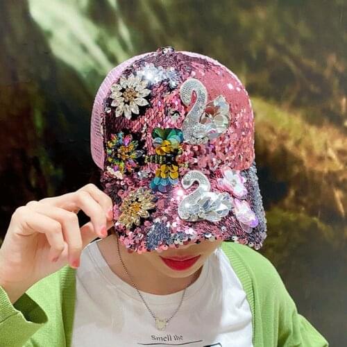 Adult baseball cap Korean fashion Women Rhinestone sequin baseball cap Girls casual mesh sun visor hat