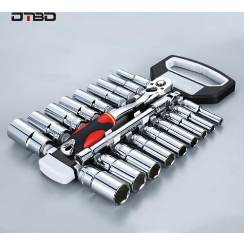 DTBD Quick Release Reversible Ratchet Socket Wrench Set Tools With Hanging Rack 3/8" Drive Sockets Set Car Repair Hand Tool Sets