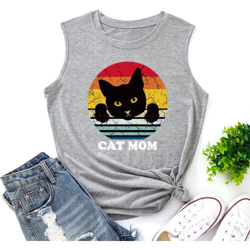Cat Mom Funny Tank Tops Gift Women Vest Tanks Top Summer Shirt Sleeveless T-Shirts Casual Muscle Fitness Tee Shirts Clothes