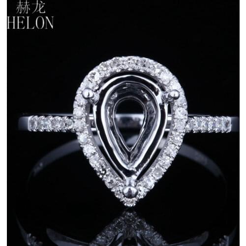 HELON Diamonds Ring Setting Solid 14K White Gold 10x6mm Pear CutSemi Mount Natural Diamonds Engagement Weddding Ring Setting