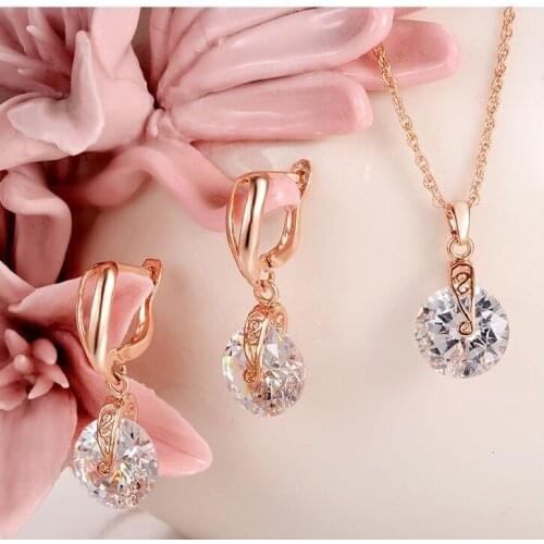 Hesiod High Quality 2pcs/Lot Necklace Earring Jewelry Set Gold Color Alloy Round Crystal Hollowed Women Jewelry Sets