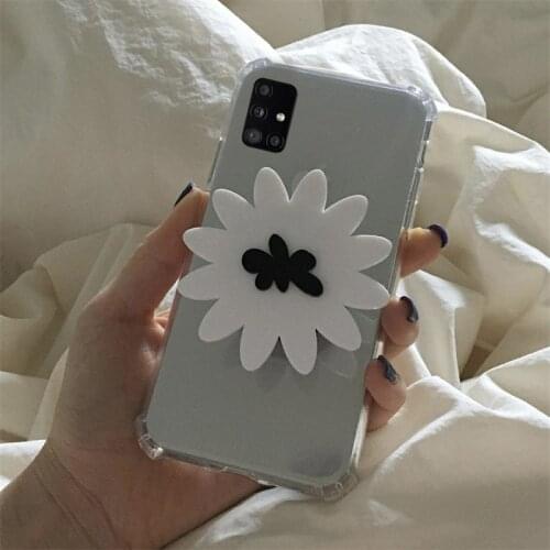 Korean Whtie Flower Bracket Transparent Phone Case For Samsung A50 A51 A70 A71 A30 A31 A21S A20 A10S A32 A52 A72 Soft Back Cover
