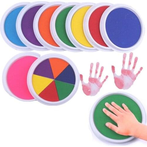 Round 6 Colors Ink Pad Stamp Non-toxic Safe Diy Finger Painting Craft Kid Drawing Interactive Imagination Handprint Pigment Inks