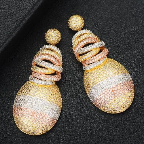 LARRAURI Deluxe Big Pendant Earrings Luxury Cubic Zirconia Inlaid Indian African Wedding Engagement Dangle Drop Earrings 2019