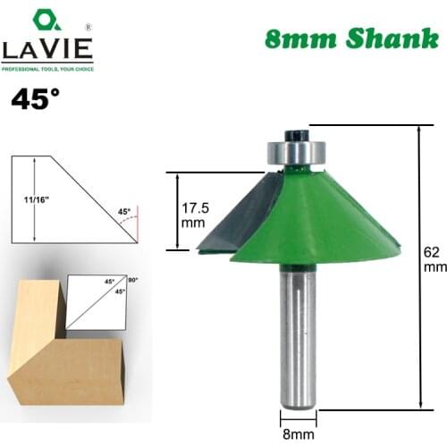 LAVIE 1pc 8mm Shank Chamfer Router Bit 45 Degree Bevel Edging Milling Cutter for Wood Woodork Machine Tools MC02110-45