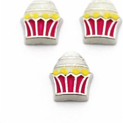 Hot Sale 10pcs/lot Metal Enamel Ice Cream Floating Charms For Living Glass Memory Floating Lockets Pendant Necklace DIY Jewelry