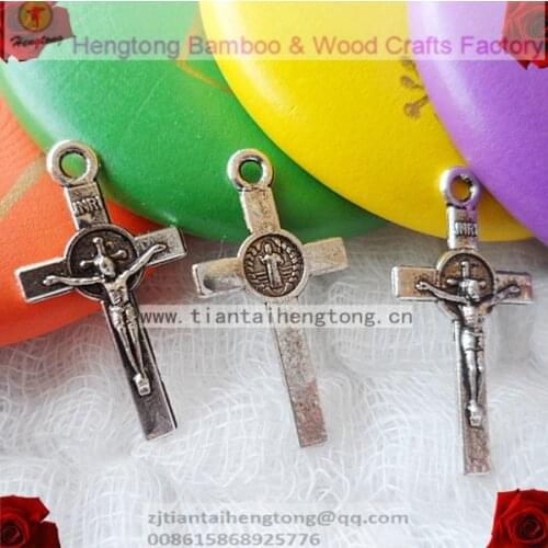 Mini rosary bracelet cross, religious Crucifix , mini Saint Benedict cross, metal alloy cross with antique silver plating