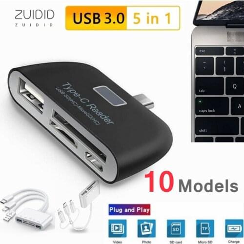 Multifunctional Smart 3/4/5 In 1OTG Card Reader USB Type C TF Micro SD USB Charge Port High Speed For PC Laptop Phone Tablet
