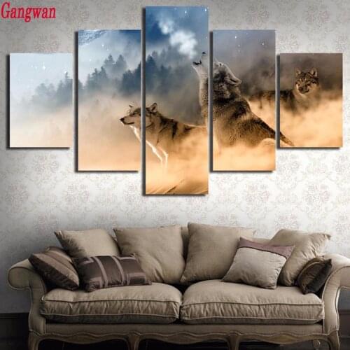 DIY Full square round diamond painting 5 pcs Wolf Howling pattern embroidery mosaic forest landscape 5d cross stitch kits decor