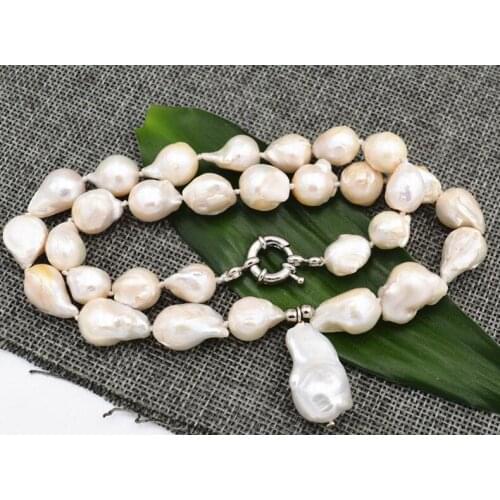 Natural 12-14mm South Baroque White Pearl Pendant Necklace 18"