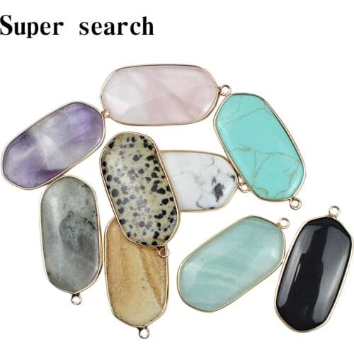 Natural Stone Quartz Pink Crystal Turquoises Black Onyx Rectangle Pendant for Diy Jewelry Making Necklace Accessories Wholesale