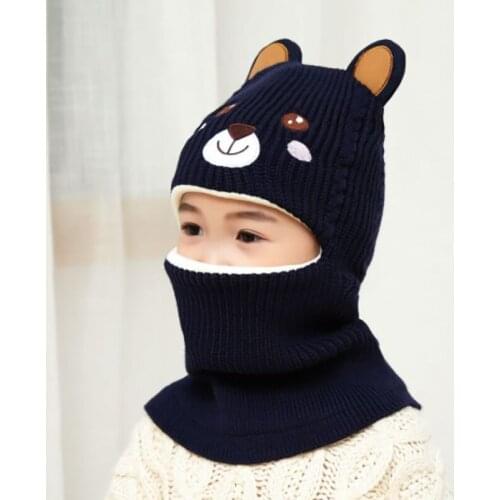 2021 New Baby Girl Winter Hat Warm Bear Skullies Beanies Knitted Cap Kids Balaclava Mask Hats Gorras
