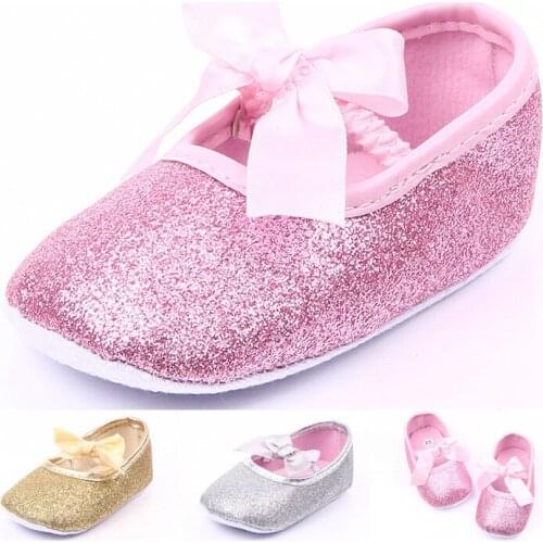 The New Glitter Bow Princess Girls Shoes Baby Infant Shoes Comfortable Soft-soled Shoes Gold Silver Pink, Sweet and Cute Fashion