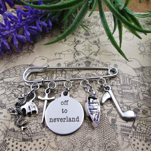 Off To Neverland Theme Silver Plated Charm Brooch Gift Birthday