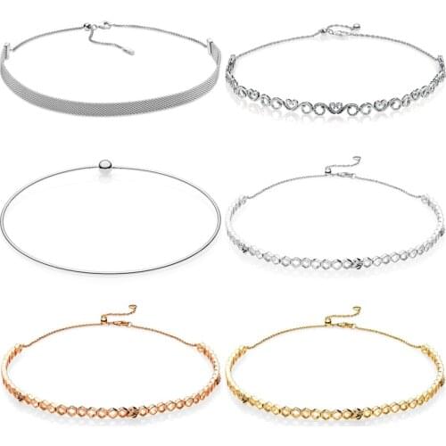 100% 925 Sterling Silver Honeybee Crown & Heart Swirls Reflexions Woven Mesh Choker Necklace Fit Fashion Charm Trendy Jewelry