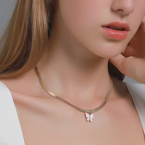 Colorful Butterfly Pendant Necklace Fashion Snake Chain Necklace Clavicle Chain Necklace Short Choker for Women Girls Jewellery