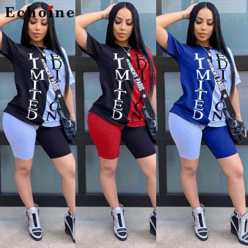 Letter Printed Casual Sports Two Piece Set Women Sports Suit Gym Biker Fitness Short Pants Jogger Active Tracksuit Lady Homewear