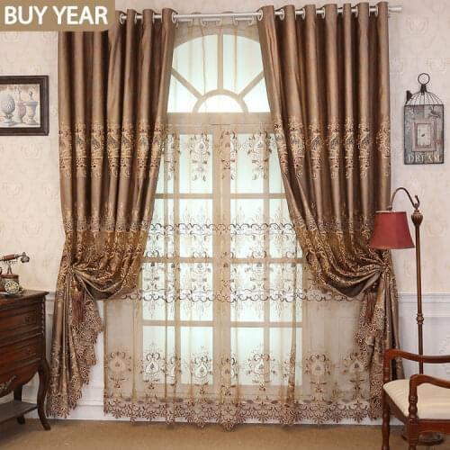 European Style Curtains for Living Dining Room Bedroom Chenille Fabric Embroidery Curtains Tulle Finished Product Customization