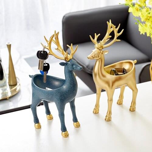 Animals Sculptures Deer Figurines Storage Home Decoration Accessories Modern Living Room Decor Key Storage Housewarming Gift