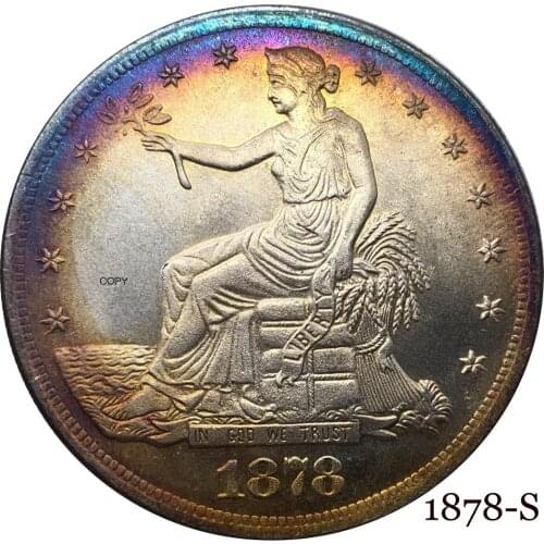 United States America 1878 S 1 Trade One Dollar US In God We Trust With Motto 420 Grains 900 Fine Silver Plated Copy Coin