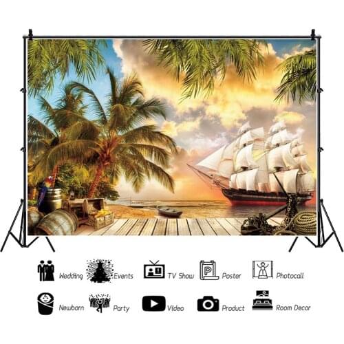 Tropical Coconut Tree Sunset Children Backdrops Photography Family Seaside Scenery Photos Background for Shooting Decor