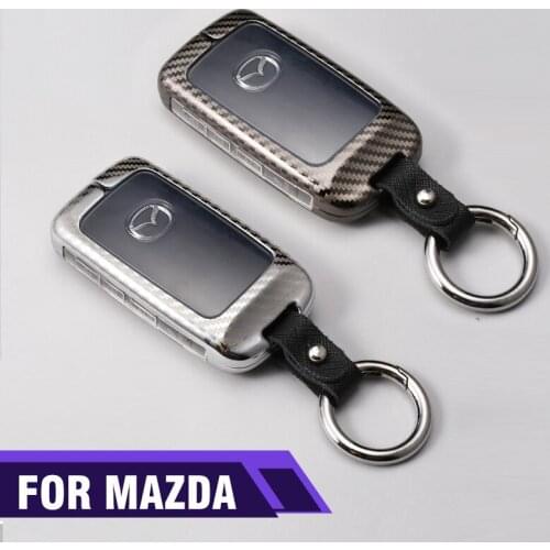 Carbon fiber Alloy+TPU Car Key Cover Case Holder Keyring For Mazda 3 6 CX-30 CX-5 CX-9 2019 2020 4 Buttons Remote