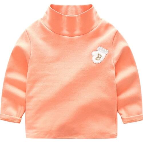 Spring Autumn kids High collar Bottoming shirt Sweater Solid color Cotton embroidered boys girl baby toddle children clothing