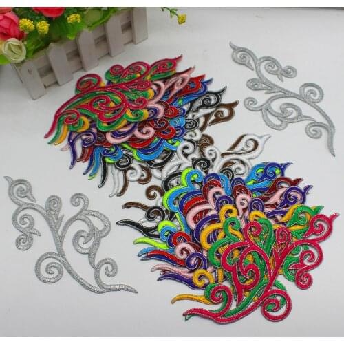 Iron on Appliqued Mirror Paired Cosplay Custome Embroidered Flower Patches Silver Edge/Trim 18-9cm