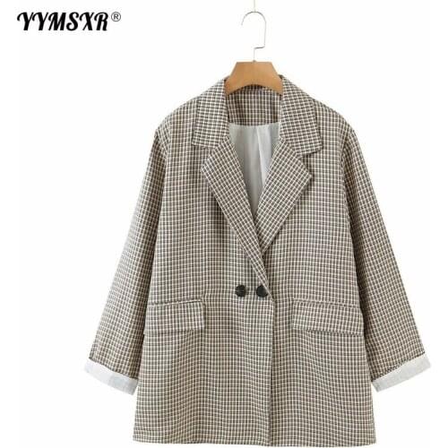 2021 Autumn and Winter New Plaid Suit Large Size One Button Womens Jacket Street Trend High-quality Long-sleeved Jacket Female