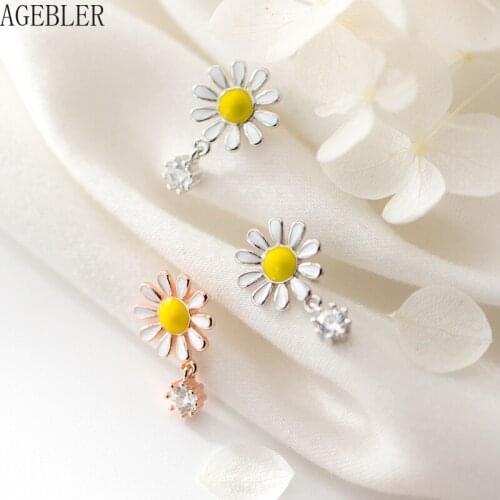 S925 Sterling Silver Sweet Daisy Earrings Female Korean Fashion Design Zircon Stud Earrings Girl Women Party Jewelry