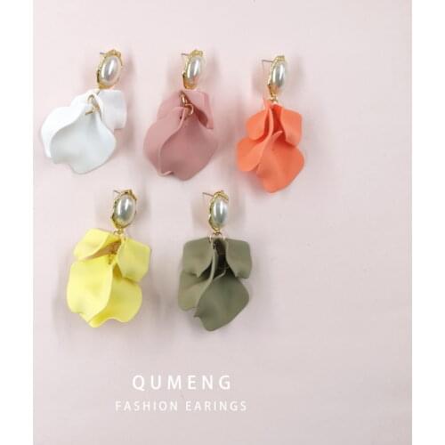 QUMENG pearl earrings 2020 Korean Style Spray Paint Big Flower Earrings For Women Fashion Summer Jewelry Elegant Sweet