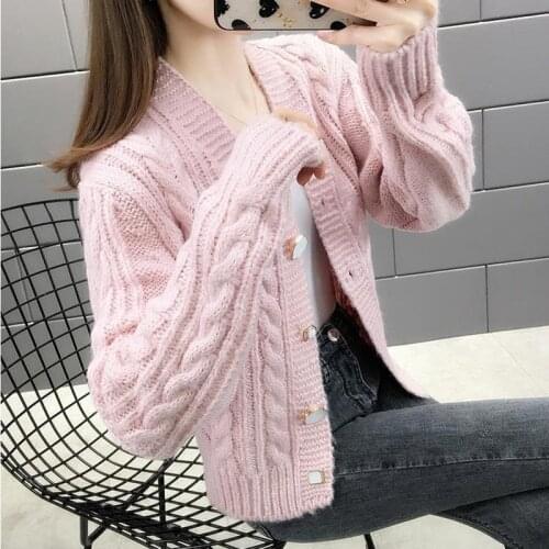 Womens New Knitted Solid Color Sweater Cardiga Ladies Jacket 2021 Autumn Winter Button Fashion College Style V-neck Casual Tops