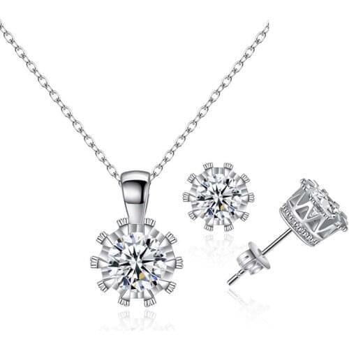 1 sets crown shape setting cubic zirconia necklace earrings sets silver color copper material party Jewelry sets for women