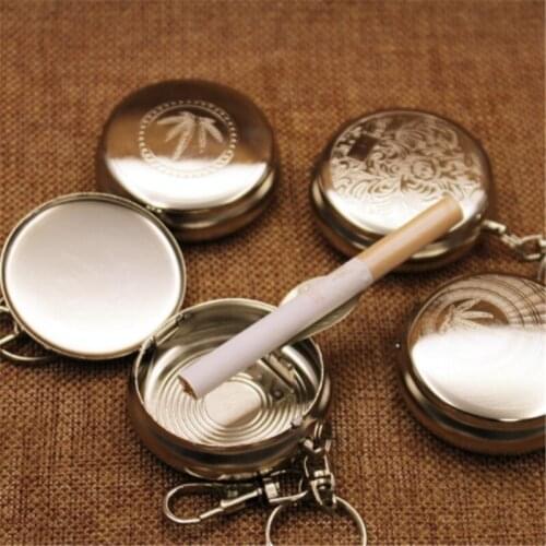 Creative Portable Pocket Cigarette Ashtray Stainless Steel Round Cigarette Ashtray With Keychain Outdoor Travelling