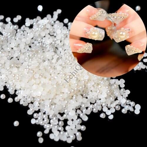 1000pcs SS4 3D Fashion White Nail Art Tips Pearl Acrylic Small Off-white Gems Beads Manicure DIY Decoration 1.5mm