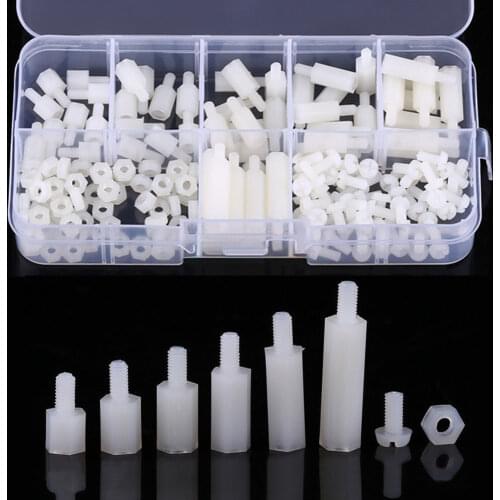 180pcs M3 Nylon White M-F Hex Standoff Spacers Screw Nut Assortment Kit with Box
