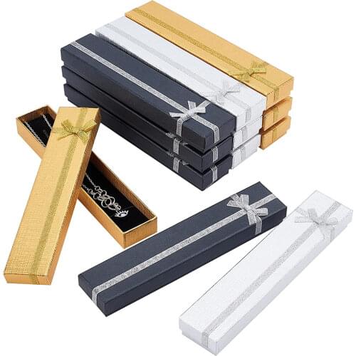 24pcs Mixed Color Rectangle Cardboard Bracelet Display Gifts Boxes with Sponge Inside and Satin Ribbon Bowknots 20x4.1x2.4cm