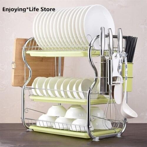 3 Layer Dish Drainer Iron Kitchen Cutlery Drain Rack Utensils Storage Organizer Rustproof Dishes Plates Organization Shelf