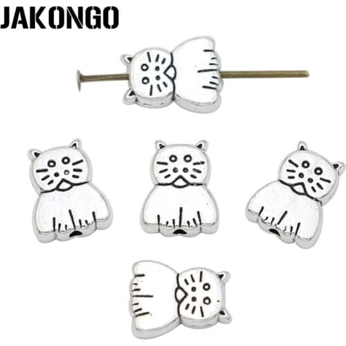 40PCS Tibetan Silver Plated Cat Spacer Beads for Jewelry Making Bracelet DIY Accessories Craft