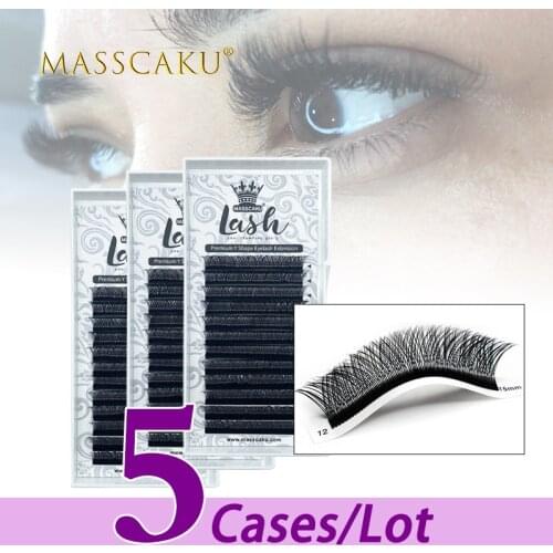5case/lot MASSCAKU wholesale matte soft individual lashes faux mink premium Y-shaped korea lashes trays 8-15mm length