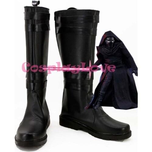 American Movie 7 The Force Awakens Kylo Ren Black Cosplay Shoes Long Boots Black Color Hand Made For Halloween