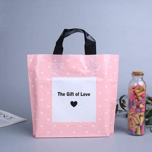 50pcs Thick Large Plastic Bags 25x30cm Pink Love Gift Bag Shopping Jewelry Packaging Bags Plastic Gift Bag with Handle
