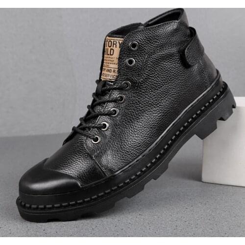 Classic Winter Men Boots Thick Plush Warm Male Snow Boots Italy Handmade Man Ankle Boots Waterproof Non-slip Man Genuine Leather