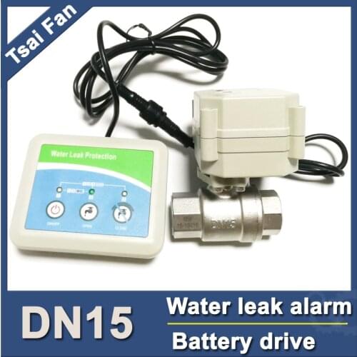Water leak sensor detector alarm with SS304 1/2" electric valve, shut off water automatically,smart home water leak alarm DC3V