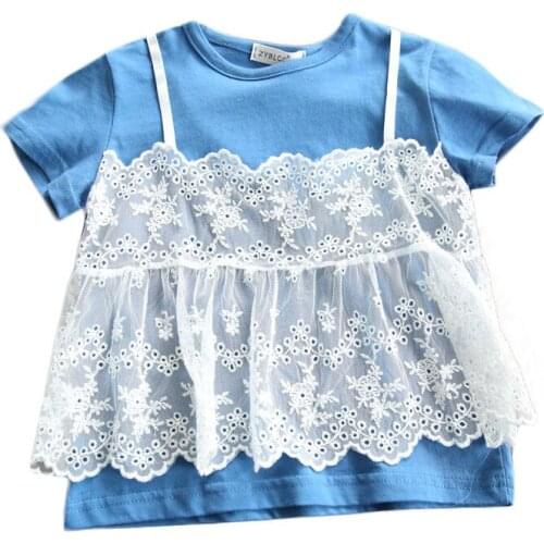Childrens Girls' Short Sleeve T-Shirt Round Neck Girls' T-Shirt Summer Short Sleeve Cotton Lace Short Sleeve Girls' T-Shirt