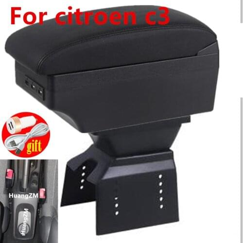 For citroen c3 Armrest Box For citroen C3 II Center Storage box car accessories Interior with USB LED