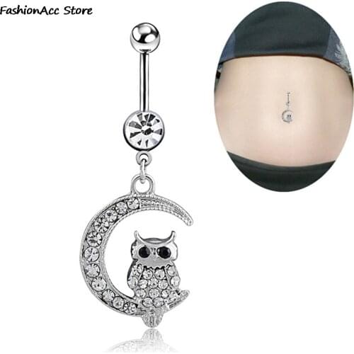White Moon Owl Pendant Navel Piercing Women Belly Button Ring Piercing Jewelry Wholesales
