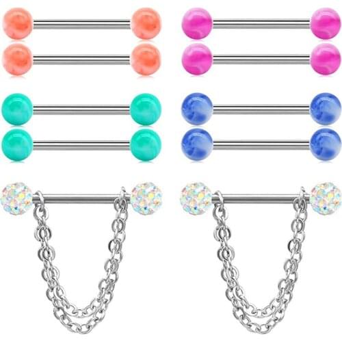 14G Nipple Ring Barbells Dangle Chain Set for Women Girls Surgical Stainless Steel Nipplering Piercing Jewelry