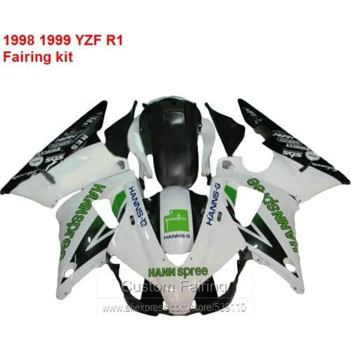 Motorcycle Fairing kit For YAMAHA YZF R1 98 99 ( White & Green ) yzfr1 1998 1999 Fairings free custom HY61