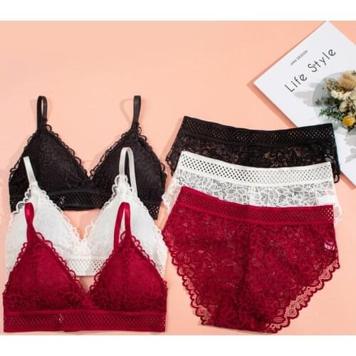 Women Lace Bra Sets Wirefree Ultrathin Lingerie Set Sexy Underwear Backless Vest Female Bralette Tops Push Up 2Pcs Bra & Brief